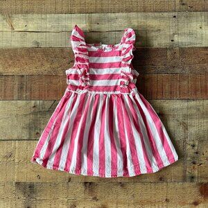 All Things Uber Nice Girls Pink and White Striped Ruffle Sleeve Summer Dress